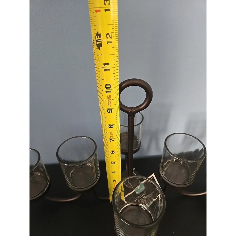 Black Metal Votive Tealight‎ Votive Candle Holder, 6 glass cups